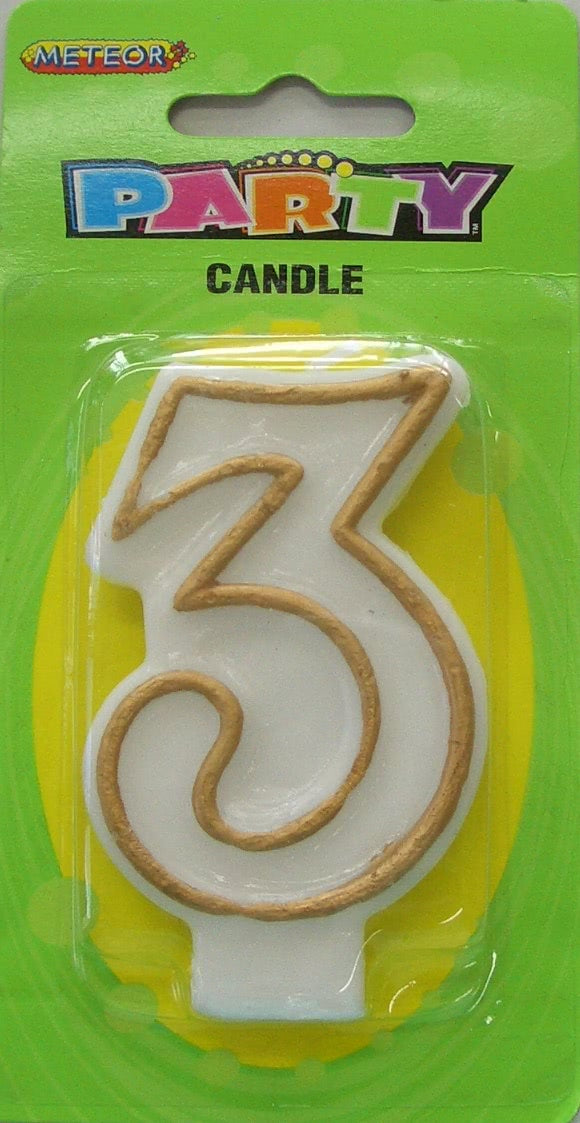 Gold Numeral 3 Candle