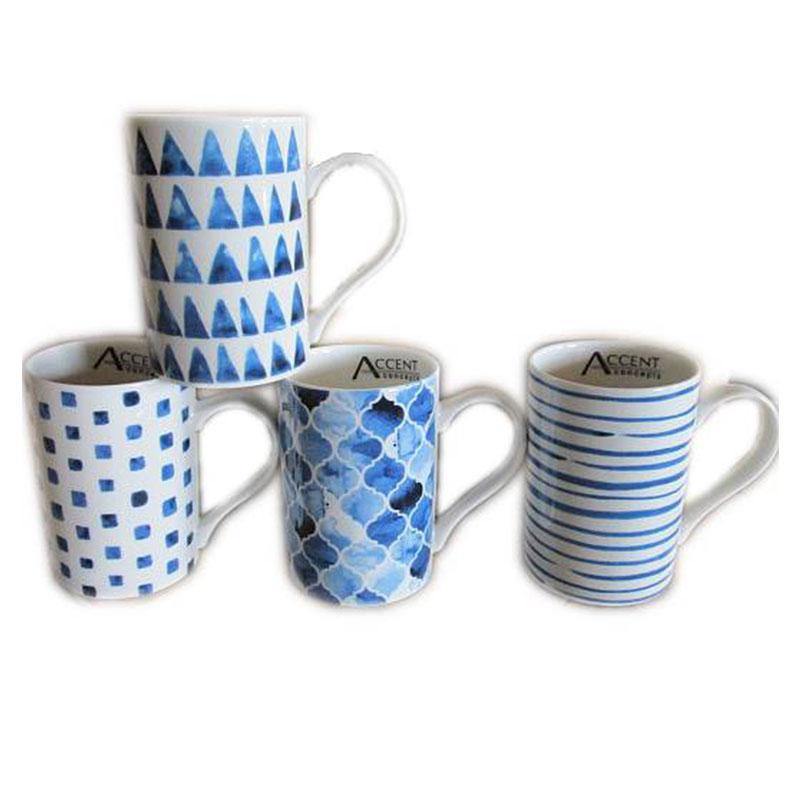 Blue Geometric Print Water Colour Mug - 360ml - The Base Warehouse