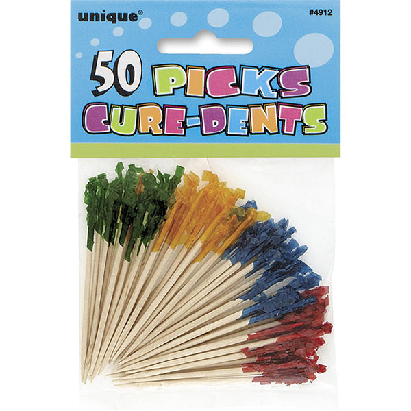 50 Pack Multicoloured Frilled Picks