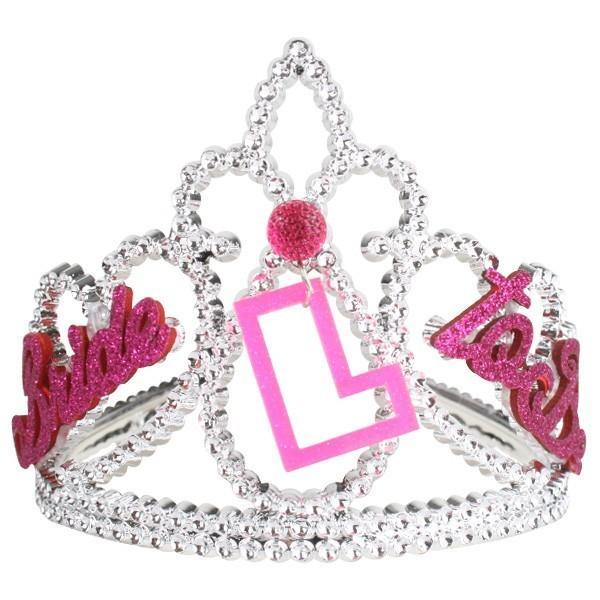 6 Pack Silver Bride to Be Tiara with Pink L - The Base Warehouse