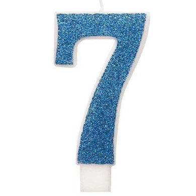 Gliter Blue Candle - Number 7 - The Base Warehouse
