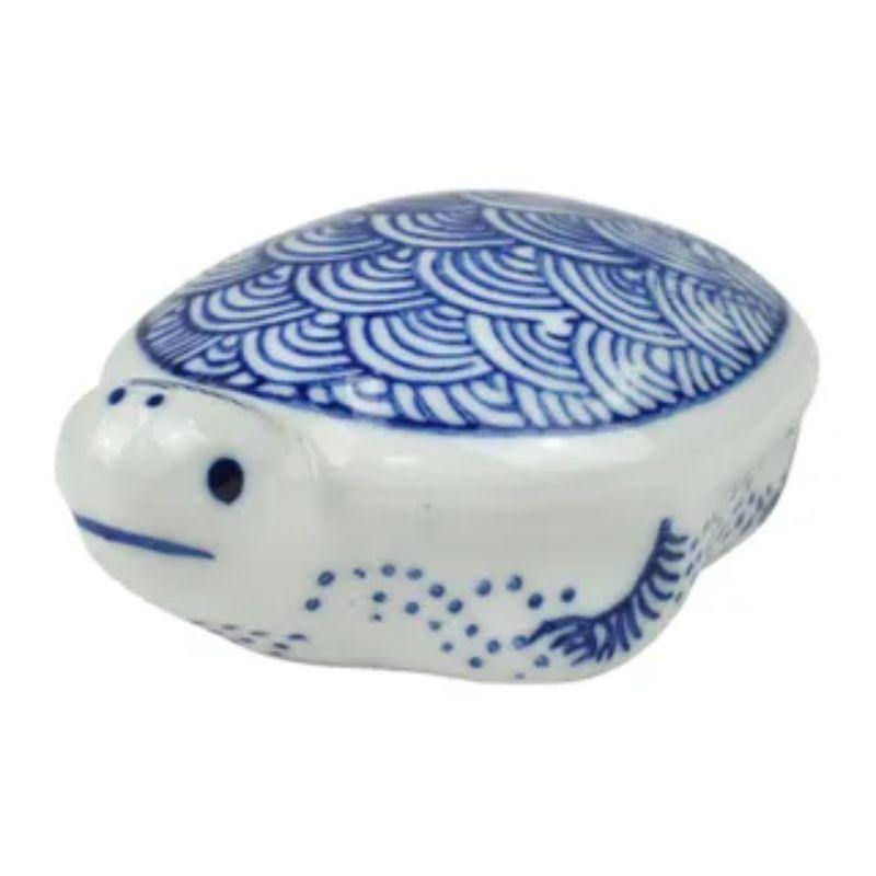 White/Blue Thomas Turtle Ceramic Sculpture - 8cm x 3cm - The Base Warehouse