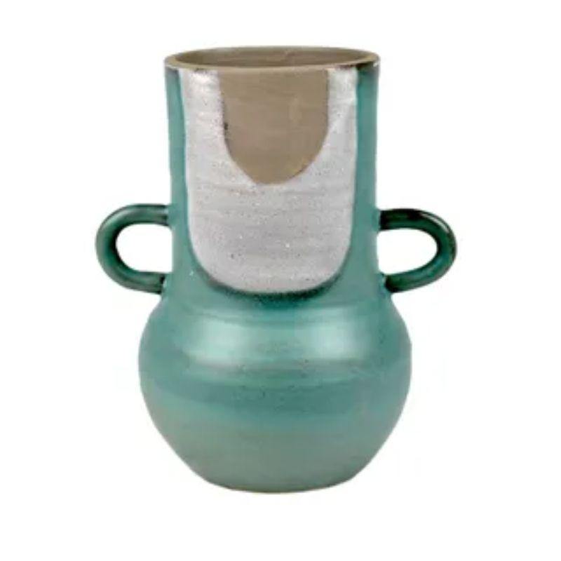 Natural/Green Jade Ceramic Urn Vase - 20.5cm x 23.5cm - The Base Warehouse