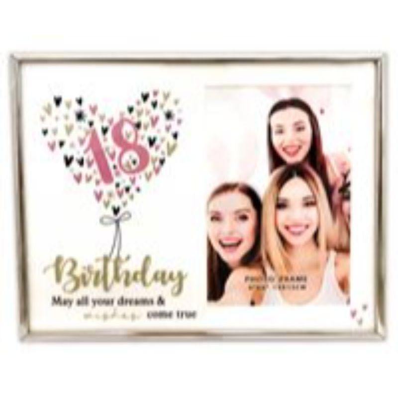 18th Glitter Photo Frame with Glass - 29cm x 15cm - The Base Warehouse