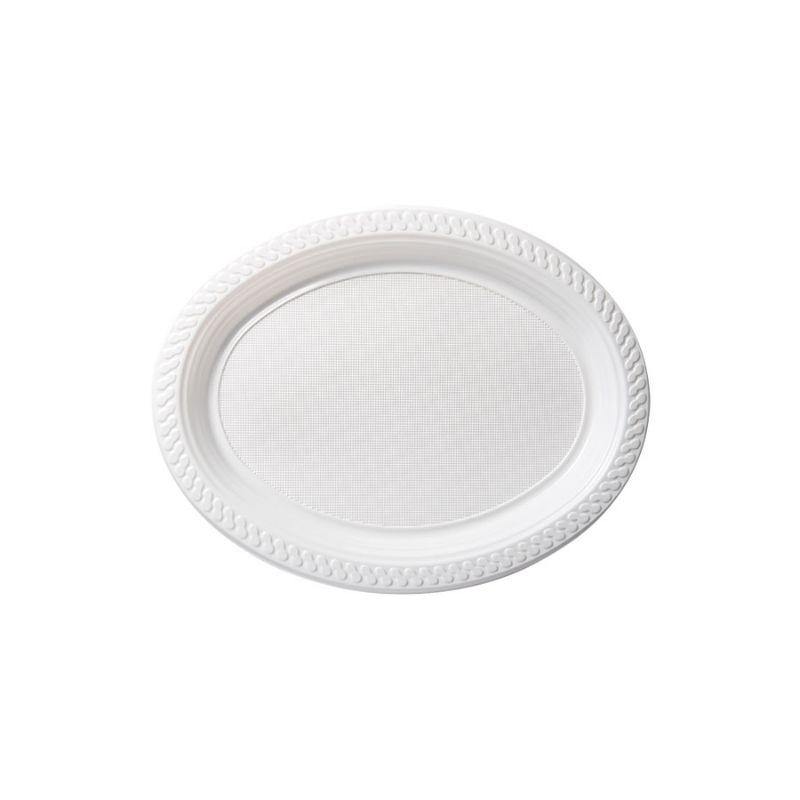 10 Pack White Plastic Oval Plate - 23cm x 30cm - The Base Warehouse