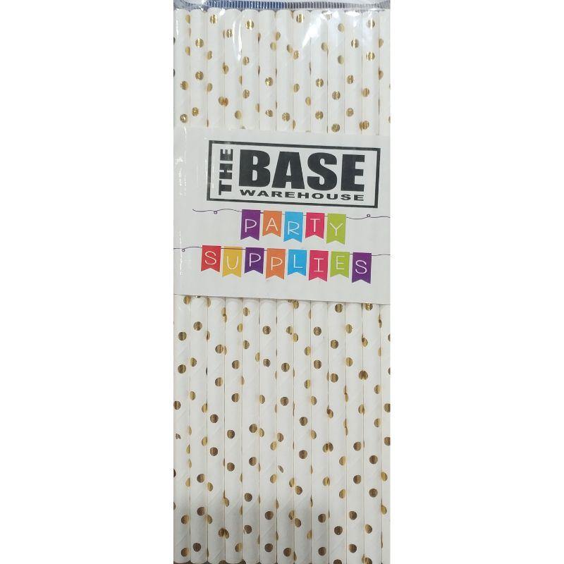 25 Pack Gold Poka Dot Paper Straws - The Base Warehouse