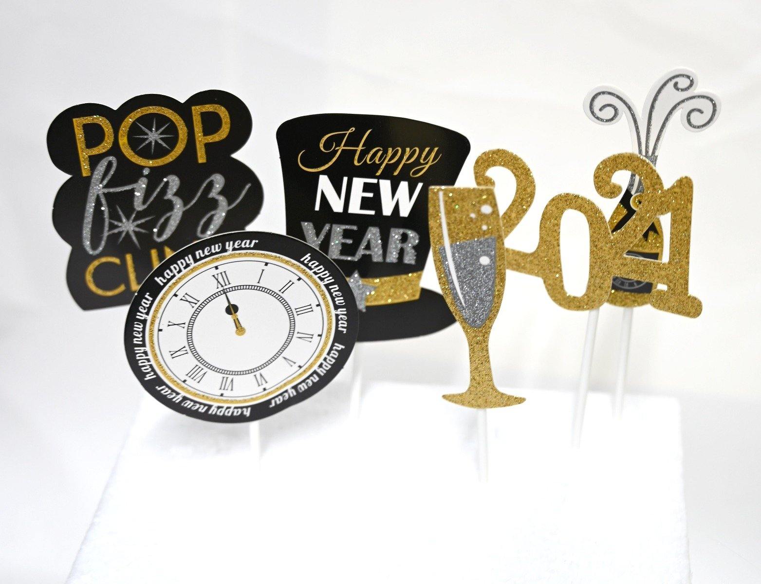 6 Pack NYE Design Cake Toppers - The Base Warehouse