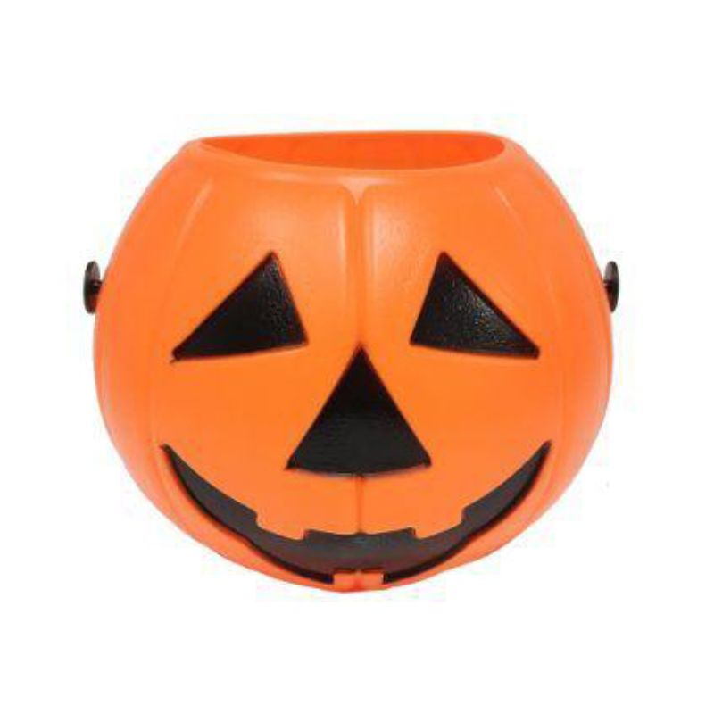 Orange Plastic Pumpkin Bucket - 18cm x 14cm x 9cm