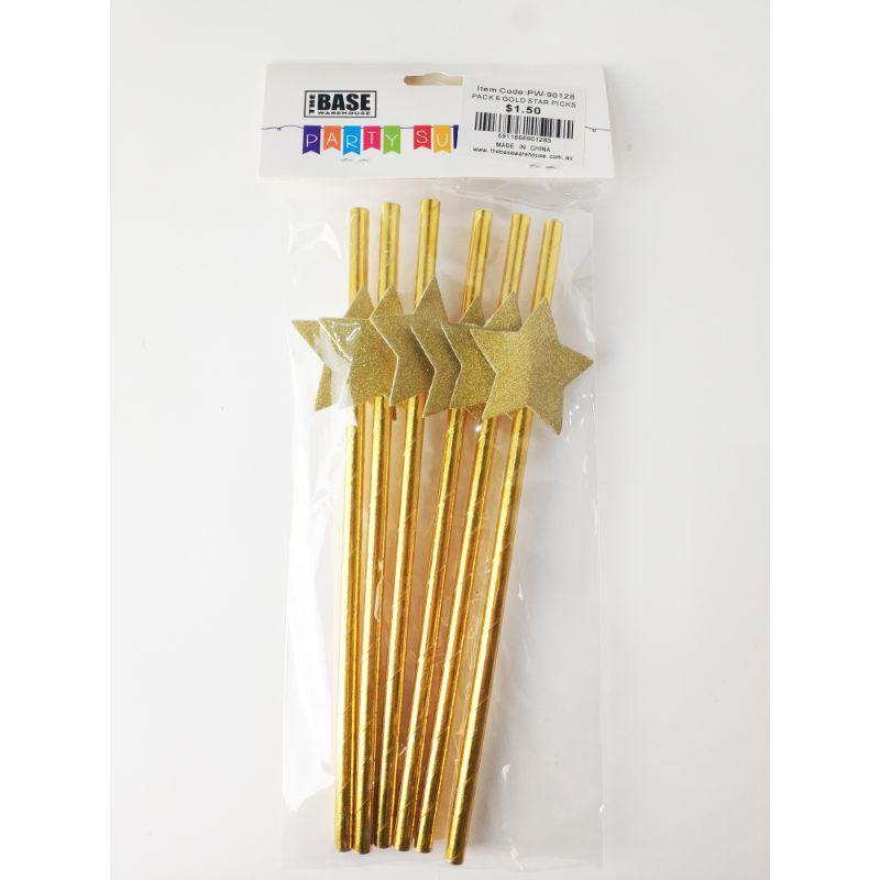 6 Pack Gold Star Paper Straw - The Base Warehouse