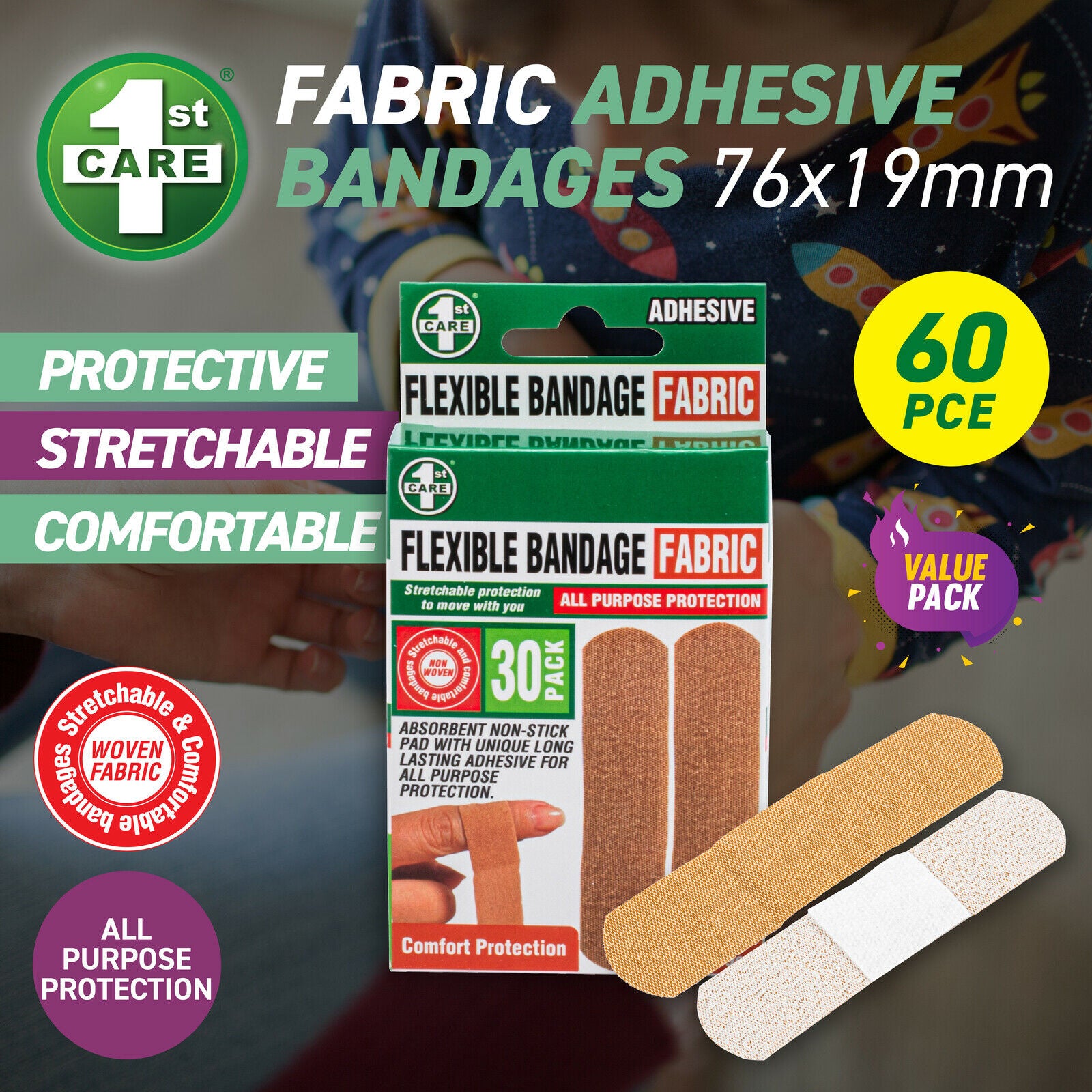 30 Pack Fabric Adhesive Bandage - 76mm x 19mm