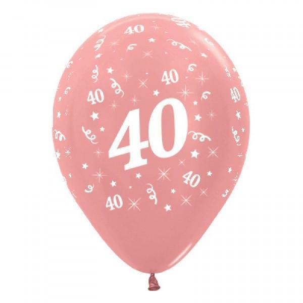 6 Pack 40th Birthday Rose Gold Latex Balloons - 30cm