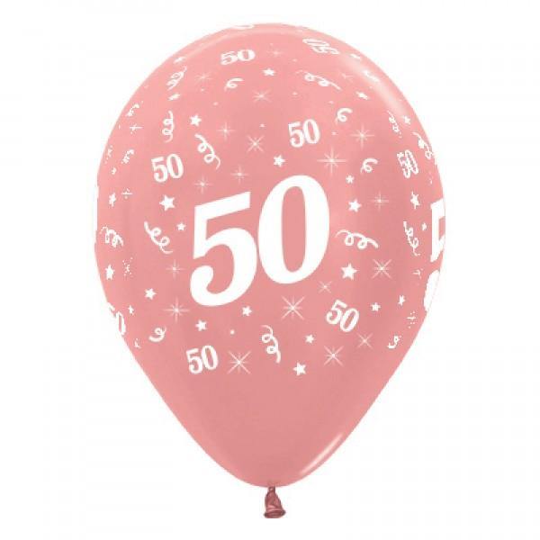 6 Pack Rose Gold 50th Latex Balloons - The Base Warehouse