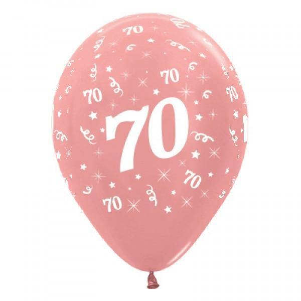 6 Pack 70th Birthday Rose Gold Latex Balloons - 30cm - The Base Warehouse