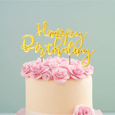 Gold Plated Happy Birthday Cake Topper - 7.5cm x 12cm - The Base Warehouse