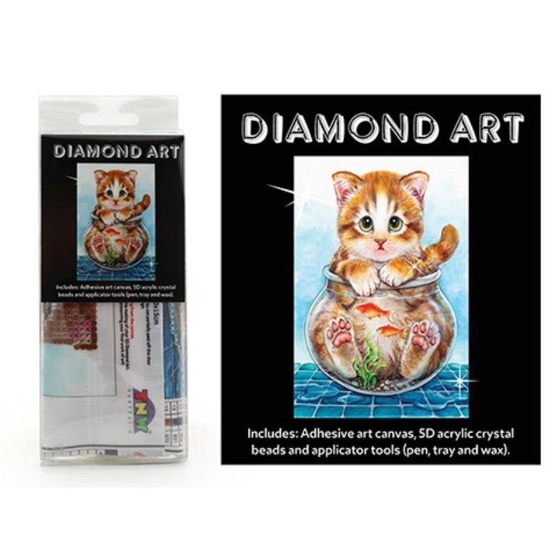 Diamond Art Kit 5D - Kitten In Fishbowl - 15cm x 20cm - The Base Warehouse