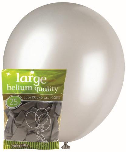 25 Pack Silver Metallic Balloons - 30cm