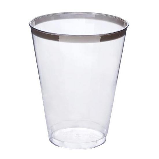 12 Pack Clear Party Cups with Silver Trim - 250ml - The Base Warehouse