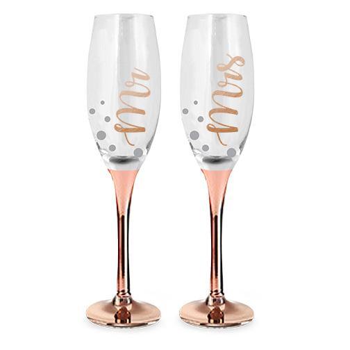 Mr & Mrs Rose Gold Wedding Glasses