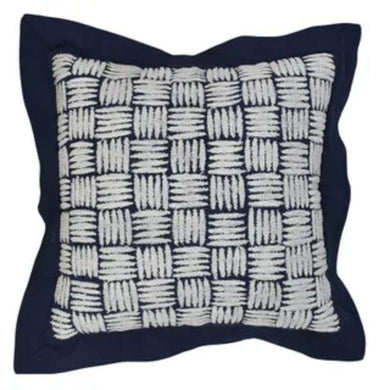 Navy/White Noa Cotton Embellishment Cushion - 45cm x 45cm - The Base Warehouse