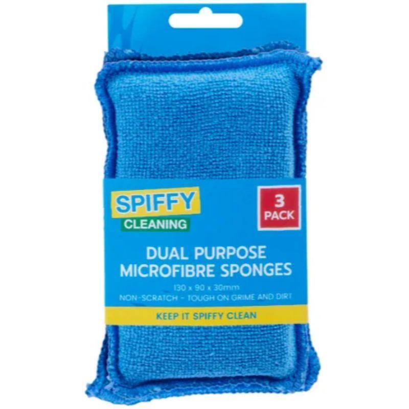 3 Pack Non-Scratch Microfibre Scrubber - 13cm x 9cm x 3cm - The Base Warehouse