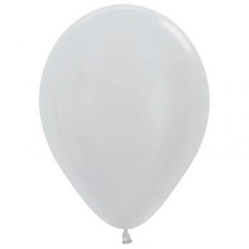25 Pack Metallic Pearl Silver Latex Balloons - 30cm - The Base Warehouse