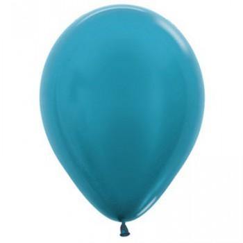 25 Pack Metallic Pearl Caribbean Blue Latex Balloons - 30cm - The Base Warehouse