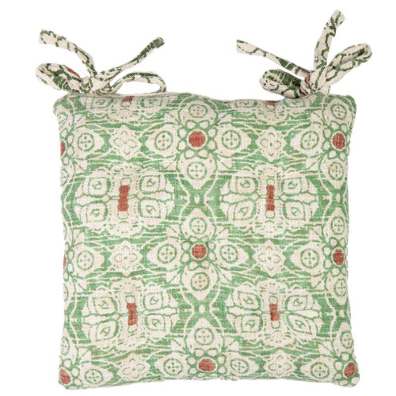 Hand Woven Sage Printed Cotton Seat Pad - 45cm - The Base Warehouse