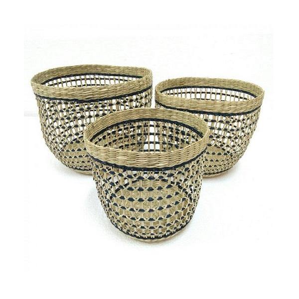 Large Natural & Blue Seagrass Basket - The Base Warehouse