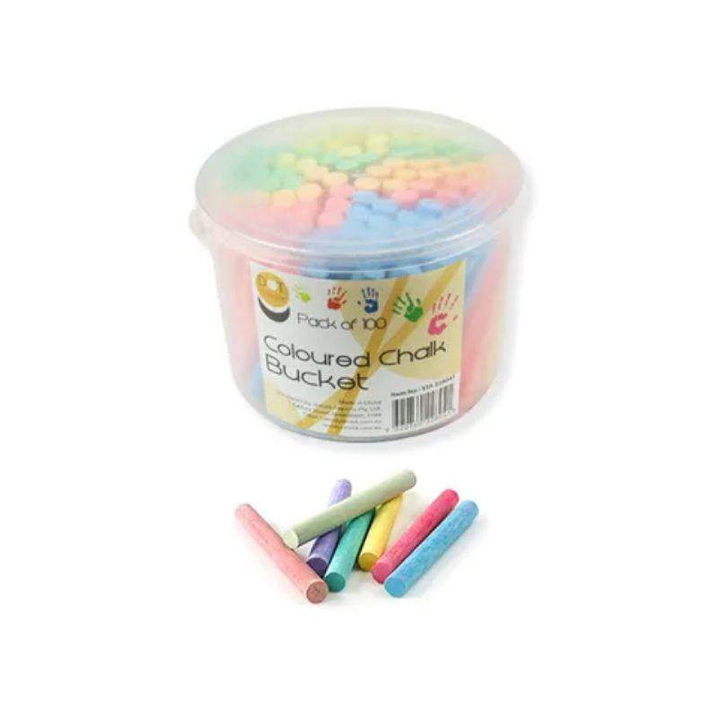 100 Pack Coloured Chalk in Bucket - The Base Warehouse