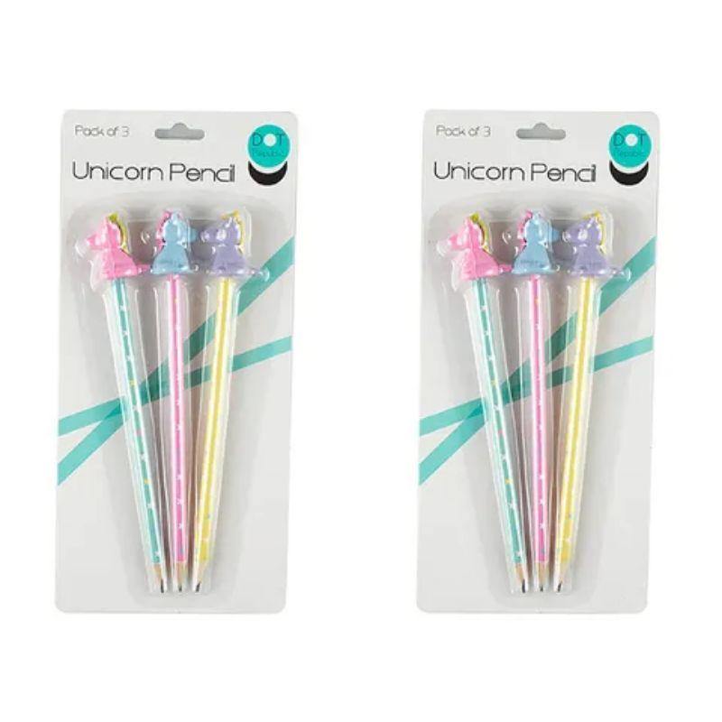 3 Pack Pencils with Unicorn Erasers - The Base Warehouse