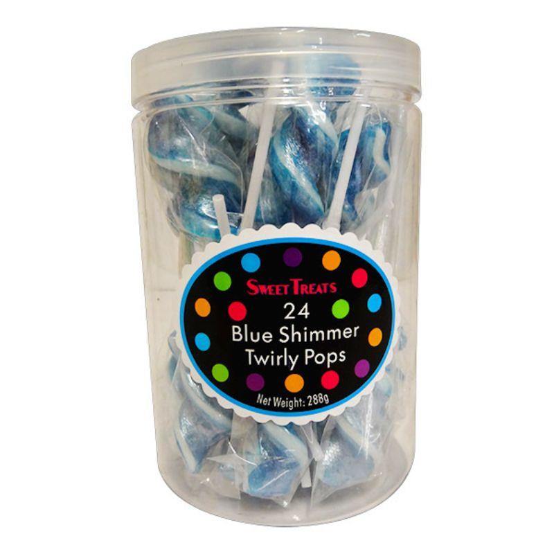 24 Pack Shimmer Blue Twirly Pops - 288g - The Base Warehouse