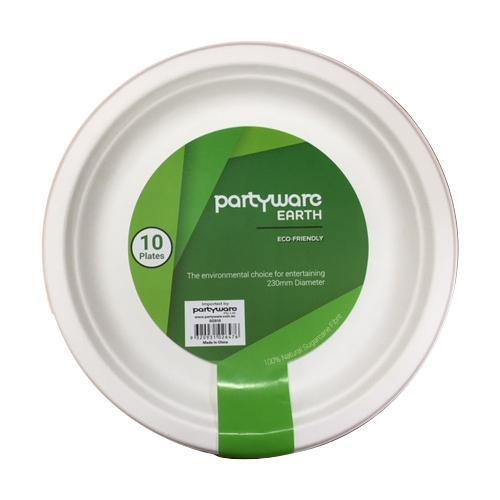 10 Pack Eco Sugarcane Fibre Plates - 23cm - The Base Warehouse
