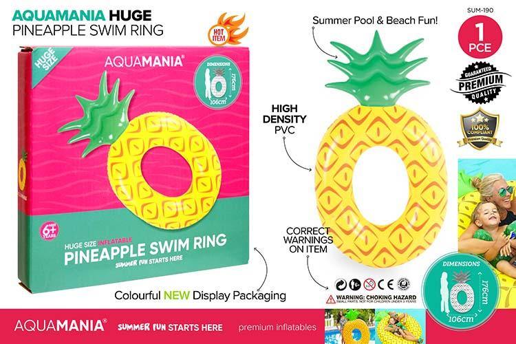 Inflatable Pineapple Swim Ring - 176cm x 106cm - The Base Warehouse