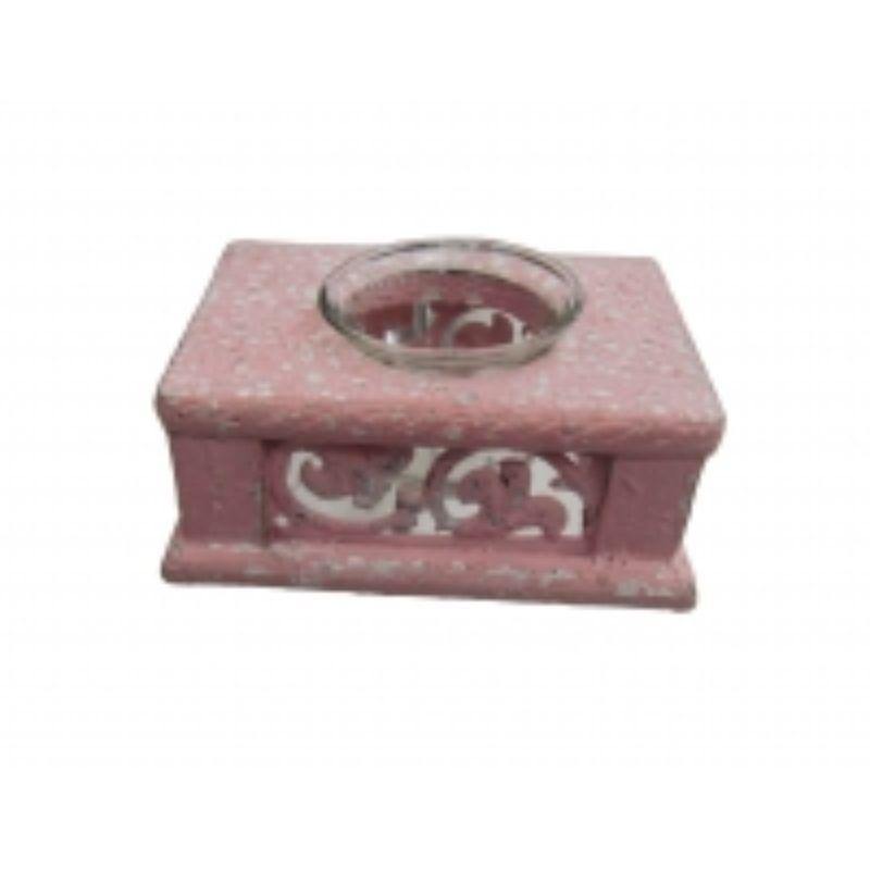 Pink Tealight Holder - 12.5cm x 9cm x 5.5cm - The Base Warehouse