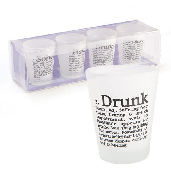 4 Piece Drunk Synonyms Shot Glass Set - The Base Warehouse
