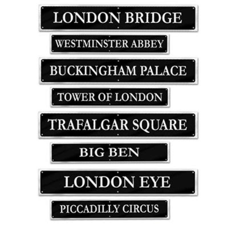 4 Pack Double Sided British Street Sign Cutouts - 10cm x 61cm