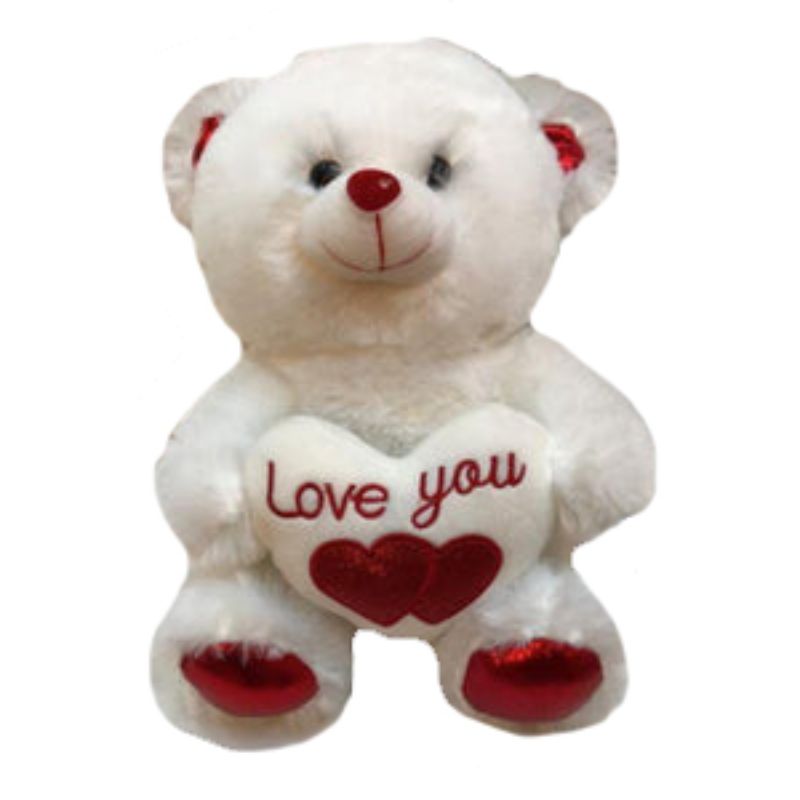 Valentines Plush White Bear with Heart - 40cm
