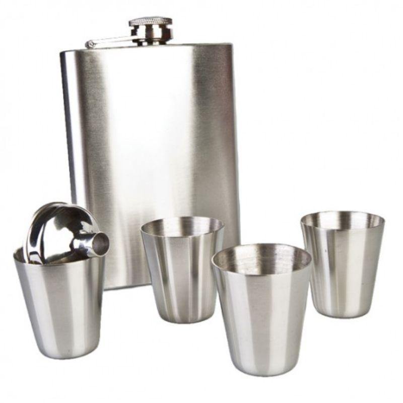 Flask Set with Four Shot Glasses - 9cm x 2cm x 13.5cm - The Base Warehouse