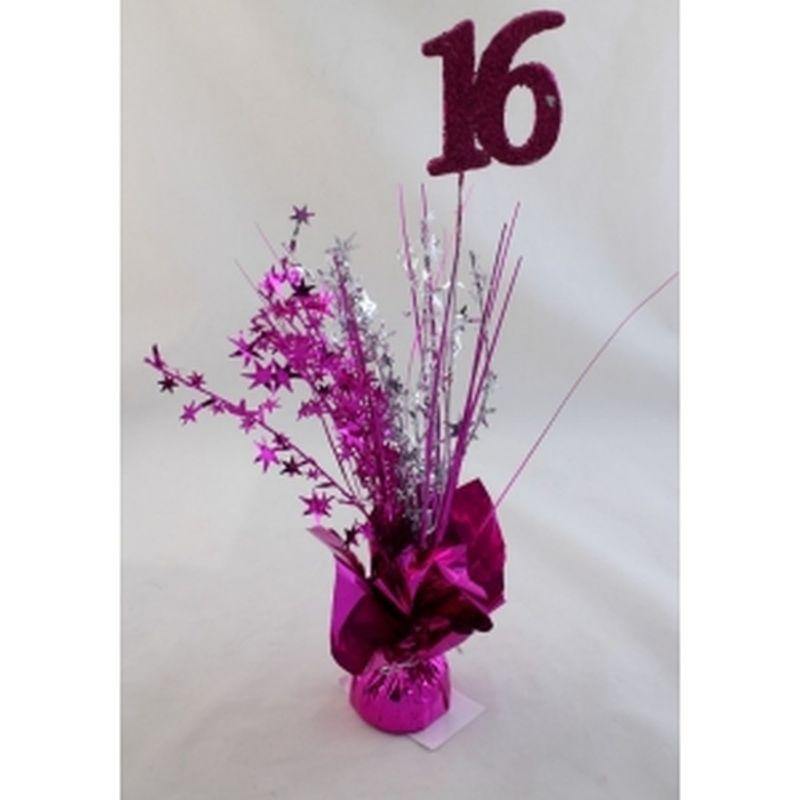 16 Hot Pink Balloon Weight with Silver & Hot Pink Stars & Grass - The Base Warehouse