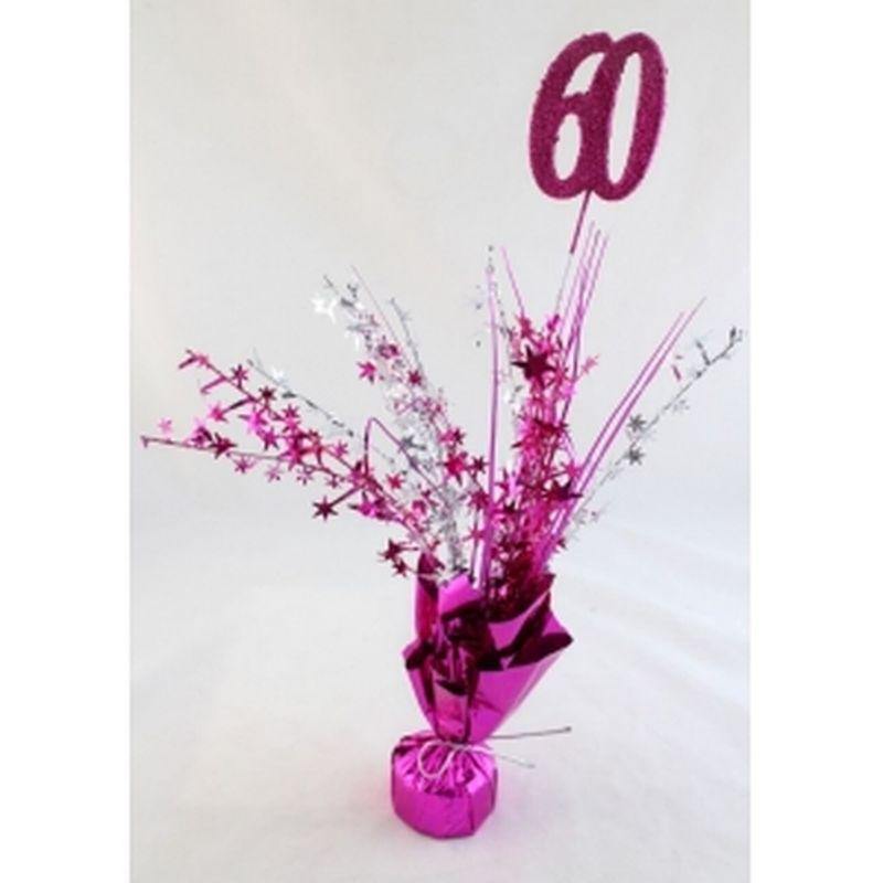 60 Hot Pink Balloon Weight with Silver & Hot Pink Stars & Grass - The Base Warehouse