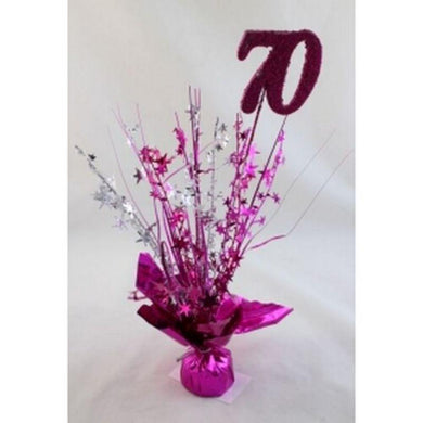 70 Hot Pink Balloon Weight with Silver & Hot Pink Stars & Grass - The Base Warehouse