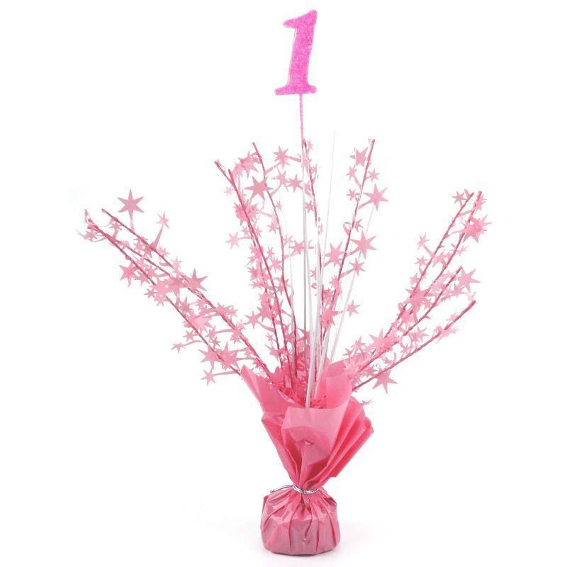 1 Pink Star Balloon Weight with Silver & Pink Stars & Grass - The Base Warehouse