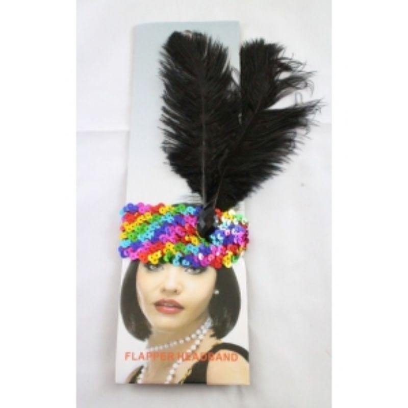 Rainbow Sequin 20s Headband with Hot Pink Crystal - The Base Warehouse