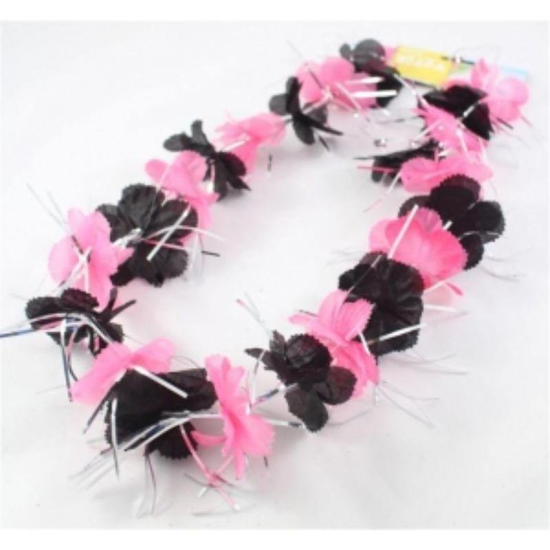 Pink & Black Lei with Silver Tinsel - The Base Warehouse