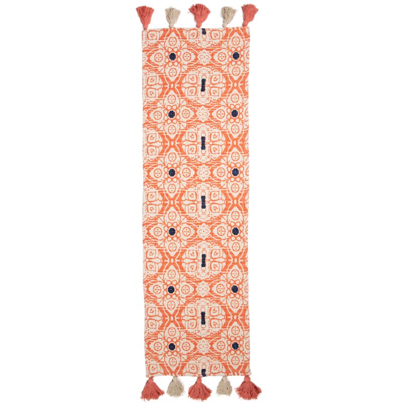 Hand Woven Coral Printed Cotton Table Runner - 40cm x 160cm