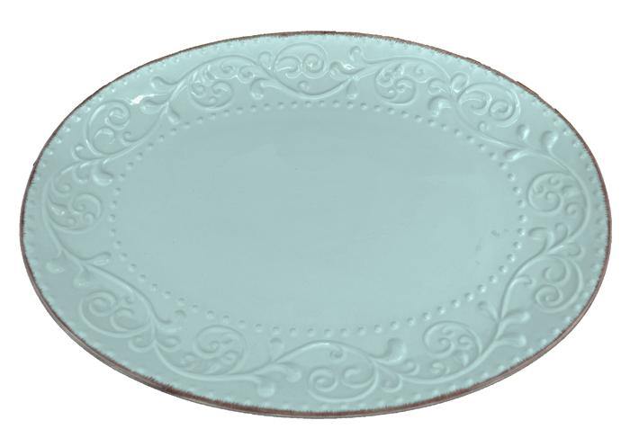 Elizabeth Antique Blue Embellished Oval Platter - The Base Warehouse