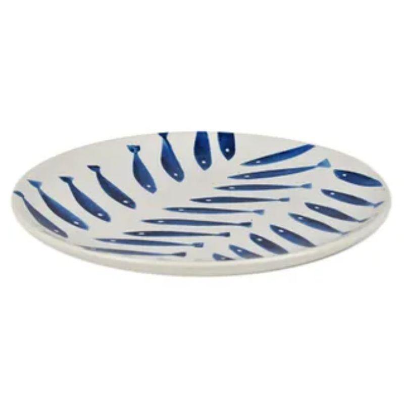 White/Blue Skool Ceramic Plate - 20.5cm - The Base Warehouse