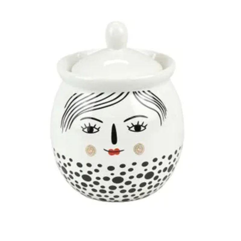 White/Black Nancy Ceramic Sugar Pot - 11cm x 13.5cm - The Base Warehouse