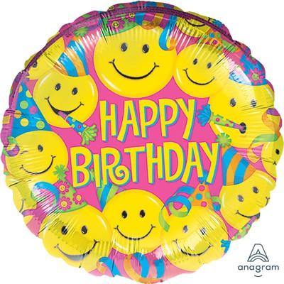 Happy Birthday Smiley Faces Foil Balloon - 45cm - The Base Warehouse