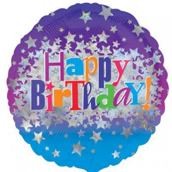 Holographic Happy Birthday Bright Stars Foil Balloon - 45cm